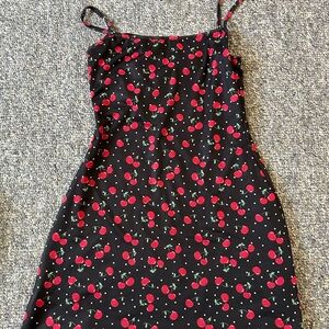 Cherry Print Black Dress